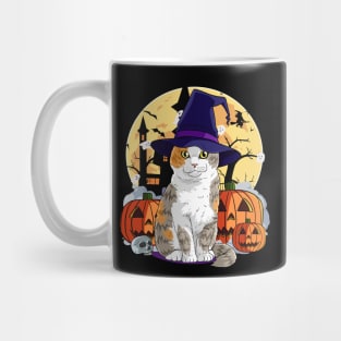 Scottish Fold Cat Funny Halloween Witch Pumpkin Mug